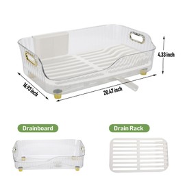 Dish Drying Rack, Plastic Dish Rack, Large Capacity Dish Drainer Rack, Space Saving Plate Drying Rack, Clear Kitchen Draining Rack for Chopsticks Bowl Plate Spoon (White)