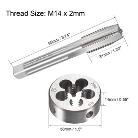 TOP-VIGOR M14 x 2mm Metric Tap and Die Set, Machine Thread Screw Tap with Round Threading Die, Heavy Duty Tap & Die Kit for DIY, Repair, Cutting External and Internal Thread