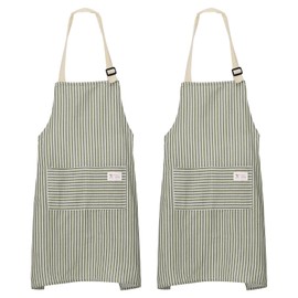 sourcing map 2 Pack Kitchen Cooking Aprons 75x68cm Adjustable Bib Waterproof Chef Apron with 2 Pockets for Men Women Chef, Grey Stripes