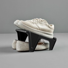 KARO DAILY - 4-Pack Double Shoe Storage Ramp Organizer – Sturdy Plastic Stackable Shoe Holders for 2 Pairs Each, Space Saving Shoe Rack Solution for Closets, Entryways & Bedrooms