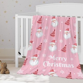 YeeJu Christmas Throw Blanket Baby Small Pink Santa Claus Blanket for Toddler Swaddle Crib Soft Cozy Lightweight Fuzzy Plush Fleece Blankets and Throws Xmas Winter Holiday Blanket 30x40