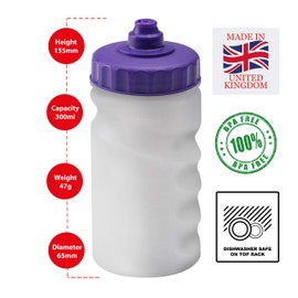 Foxberry 300ml Children's Small Refillable Water Bottles - 4 Pack - Hands Free Lid - Leakproof Spout - BPA Free - Blank For DIY Branding and Decoration - Dishwasher Safe - (Red Blue Lids)