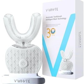 V-WHITE Ultrasonic U-Shaped Toothbrush for Teeth Whitening, Electric Toothbrush For Adults - 360° Mouth Cleansing, Hands Free Gums Protection - Wireless Charging & LED Light -Waterproof IPX7 Certified