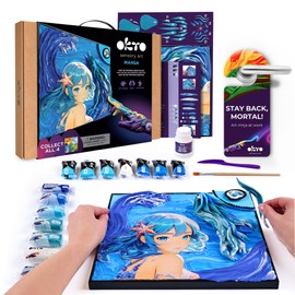 OKTO 3D Clay Painting Kit – Manga Elements Series – Air, Fire, Earth, Water – 11.8×15.7 in Canvas – Air-Dry Clay, Tool, Brush & Varnish – Collect All 4 (Water)