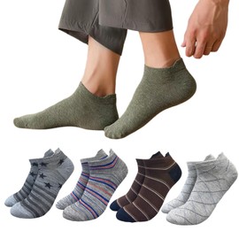 PUICK Men's Socks, 4 Pair Set, 9.8 - 11.0 inches (25 - 28 cm), Spring/Summer, Ankle Length, Short Socks, Casual, Absorbent, Quick Drying, Stretch, Breathable, Men's, I, 25.0–28.0 cm