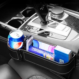 MTGOCHA Car Seat Gap Filler Organizer Adjustable Car Leather Cup Holder Gap Bag, Car Seat Gap Storage Box, Car Organizer Between Seats for Phone,Glasses,Keys,Cards(2Pack,Black)