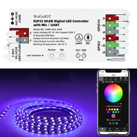 WeGoIOT ESP32 WLED LED Strip Controller Mic UART USB Type-C Download Music Sound Dynamic Mode DIY WiFi APP Control for WS2811 WS2812B SK6812 WS2805 IC FCOB Addressable Led Controller with 16A Fuse