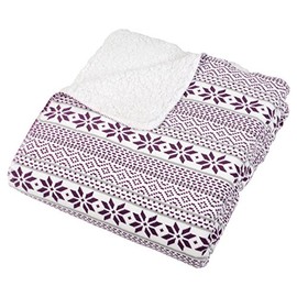 Micro-Pro White/Purple Fairisle Fleece Blanket Soft Sherpa Home Sofa Bed Throw 130x160cm