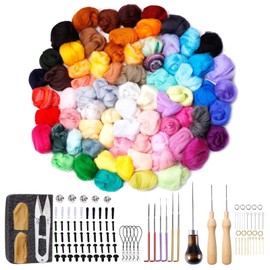 72 Colors Wool Needle Felting Kit for Beginners, Needle Felting Tools for Beginner, Wool Roving Set with Wool Felt Tools and Foam Mat for DIY Complete Needle Felting Starter Kit
