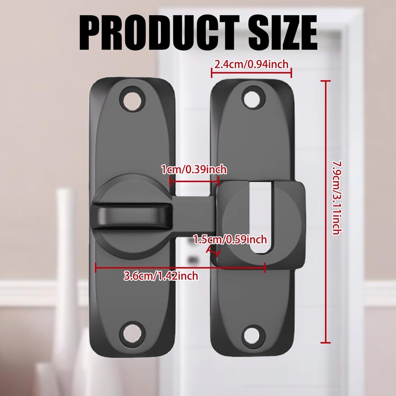 Door Bolt Stainless Steel 90°/180° Sliding Door Lock Black for