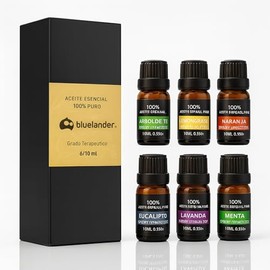 Bluelander Set de 6 Aceites Aromáticos para Difusor, Set de 6 Esencias Naturales de 10 ml, Lavanda, Menta, Eucalipto, Naranja Dulce, Lemon Grass y Árbol de Té, Ideal para Ambientar el Hogar (6, 10 ml)