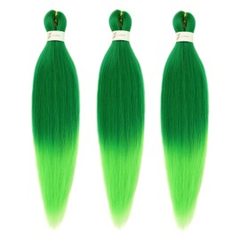 Dorsanee Ombre Green Braiding Hair Pre Stretched 24 Inch 3 Packs Green to Light Green Braiding Hair for Box Braids Twists Locs Soft Yaki Texture Hot Water Setting (#Green/Light Green)