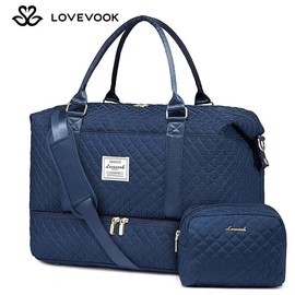 LOVEVOOK Weekender Bag Travel Duffel Bag with Shoe Compartment and Toiletry Bag for Women,Carry on Overnight Bag:_Dark Grey Green_M