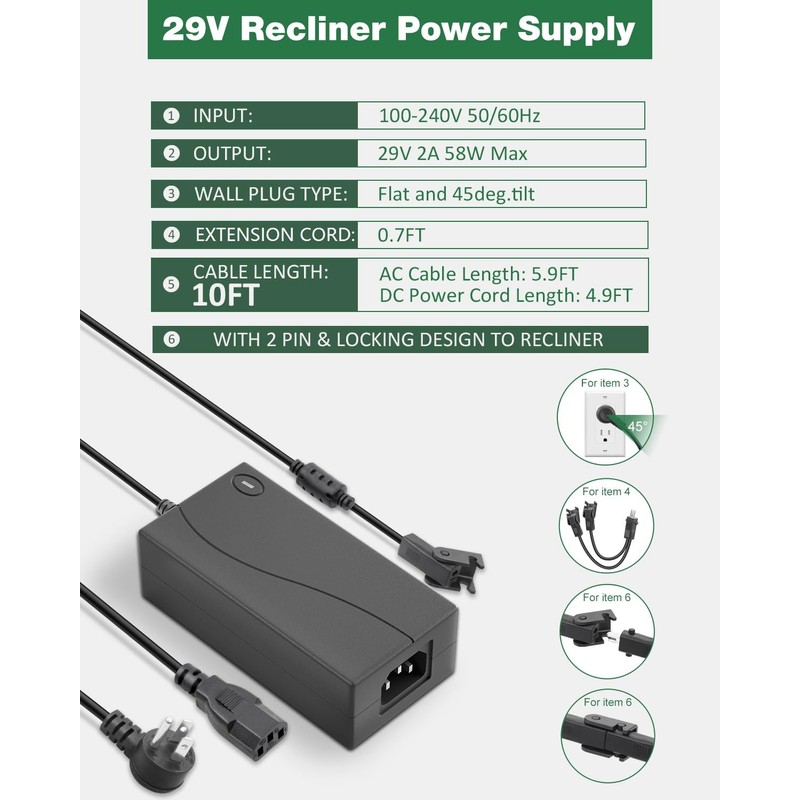 Power Recliner Power Supply, 29V, 2A, Universal 2 Pin Y