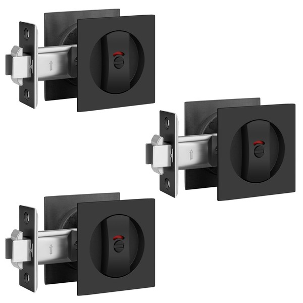 EHOMEWARE 3 Pack Pocket Door Lock with Red-Green Indicator, Black