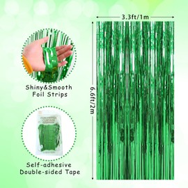 Festicreamy 2Pack Large Green Foil Fringe Curtain - 3x6.5 Feet Party Streamers Backdrop Curtain for St Patrick's Day Birthday Background Disco Bridal Shower Bachelorette Decorations