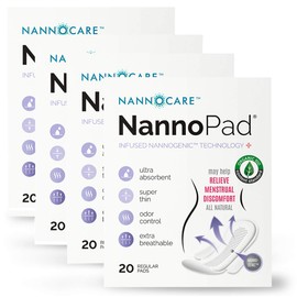 NannoPad Regular Pads for Women - Nannocare Certified Organic Cotton Pads - Discomfort Reducing Pads with Wings - Feminine Hygiene Products - 20 Sanitary Pads (4 Pack)