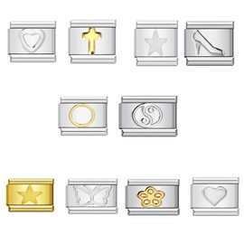 10 Heart Cross Butterfly Ying Yang Starter Bundle Charm Silver Italian 9mm Link Stainless Steel Bracelet Charm Compatible With Nomination 9mm Bracelet