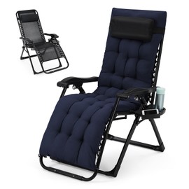 GarveeHome Zero Gravity Chair, 26 Inch Zero Gravity Lounge Chair for Indoor and Outdoor, Adjustable Anti Gravity Chair with Cushion, Headrest, Footrest, Eye-Patch, Cupholder, 440 Lbs Deck Chair, Blue