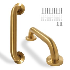 Shower Grab Bar, 2 Pack 12 Inch Gold Bathroom Safety Bar, 1.25" Diameter 304 Stainless Steel Grab Bars for Bathtubs and Showers, Handicap Shower Grab Bar for Seniors Elderly
