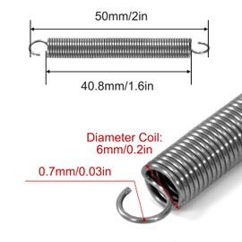 GUNGY Tension Springs with Hooks Stainless Steel Tension Spring 50 mm Outer Diameter 6 mm Wire Diameter 0.7 mm Hook Angle 90 Degree Maximum Tensile Force 1.3 kg 0.7 x 6 x 50 mm Pack of 10