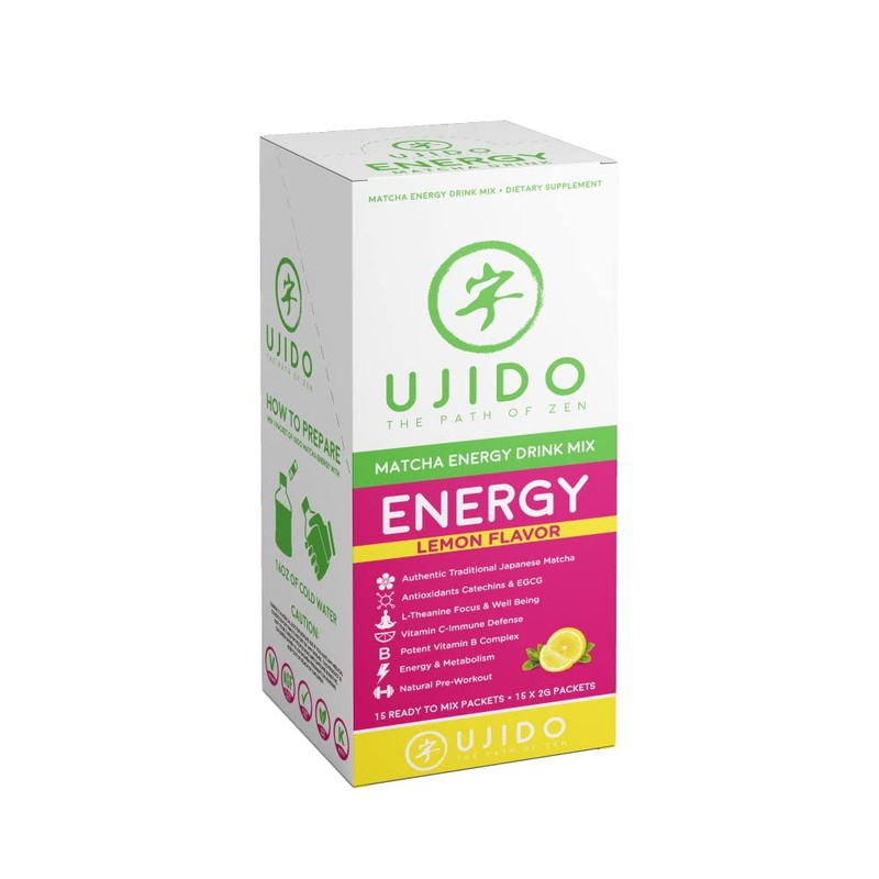 Ujido Matcha Energy Packets, Lemon Flavor, Sugar-Free, Monkfruit, Non-GMO, Antioxidant,