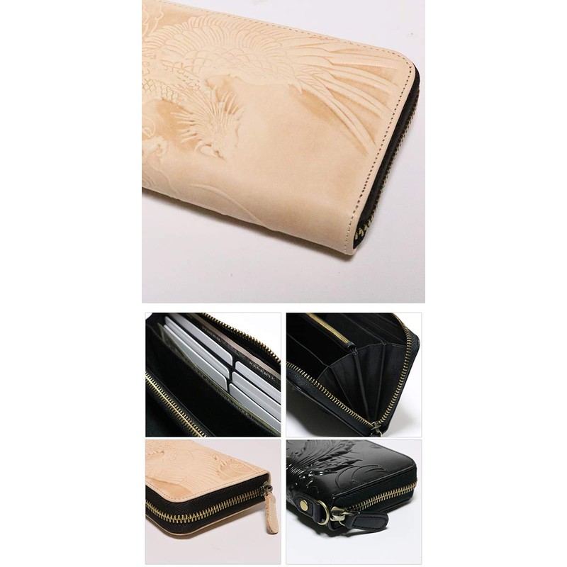 Belkut 0010124 Phoenix Embossed Genuine Leather Long Wallet, Round Zipper,