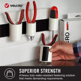VELCRO Brand Heavy Duty Tape | 12 Foot Roll | Strong Sticky Back Adhesive Holds up to 10 lbs | Industrial Strength Fasteners for Indoor or Outdoor Use | 1-1/2in Width, White (VEL-30837-USA)
