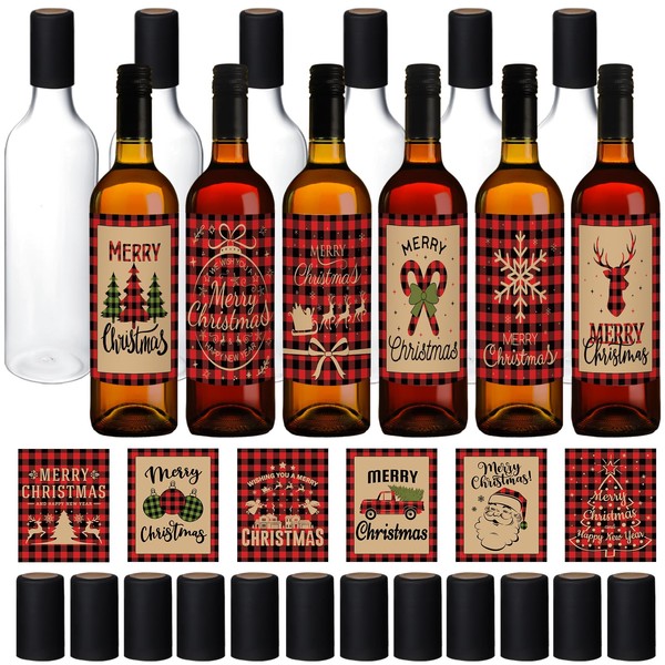 Maxcheck 12 Pcs 25 oz Christmas Plastic Wine Bottles Set