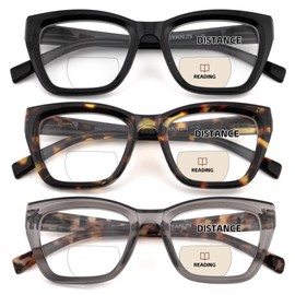 HIYANJN Bifocal Reading Glasses For Women Men 3 Pack Fashion Cat Eye Computer Readers Clear Top Oversized Eyeglasses 2x