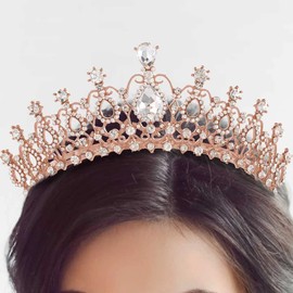 Kilshye Silver Rhinestone Tiaras and Crowns Wedding Bride Tiara Crystal Prom Crown with Comb Costume Hair Accessories for Women and Girls (Rose Gold)