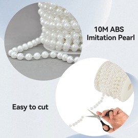 Pearl Garland White, 10 m Pearl Chain Pearl Necklace Decoration, Pearl Ribbon Pearl Garland Wedding Pearl String for Curtains Made of Pearls Decoration for Crafts