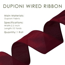 LaRibbons Burgundy Ribbon Wired Christmas Dupioni,2.5" x 10 Yards