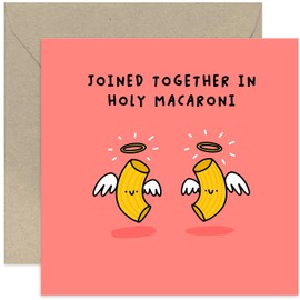 Old English Co. Hilarious Wedding Card for Couple - Holy Macaroni Card for Newly Weds - Funny Mr and Mrs Wedding Card for Them - Illustrated Contemporary Wedding Card | Blank Inside