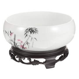 Lotus Bowl, Ceramics Water Lily Bowl Hydroponic Ceramic Flower Planter Pot with Plastic Base Round Decorative Plant Pot Elegant Design Daffodil Bonsai Planter for Garden Home Decoration Indoor