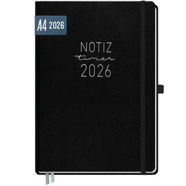 Häfft® Weekly Note Calendar 2026 A4 "Black" Book Calendar, Planner Note Timer, Appointment Planner, Weekly Calendar, Organiser, Appointment Calendar with Pocket - Sustainable and Climate Friendly