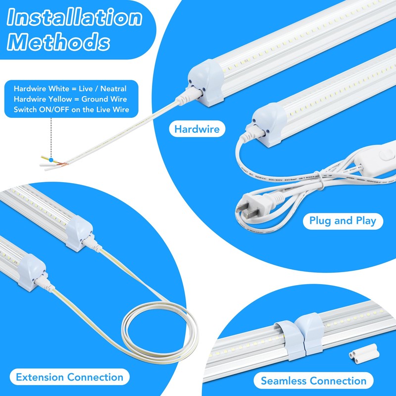 Dzkafycm 4FT LED Shop Lights, 4 Pack T8 Linkable LED