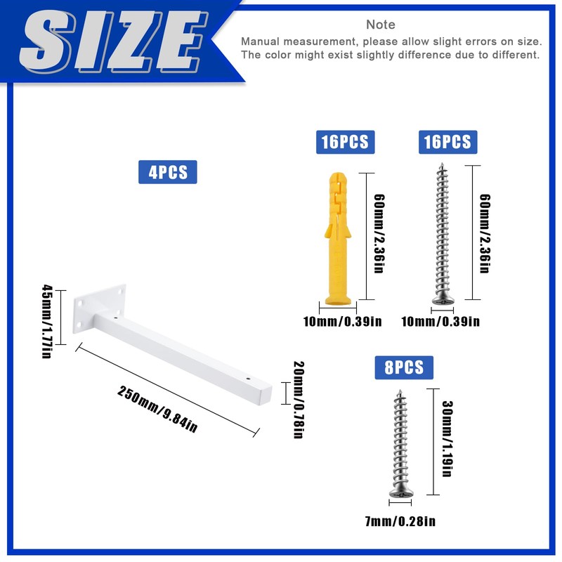 Glarks 4 Pack 10 Inch White Shelf Brackets, Industrial Floating
