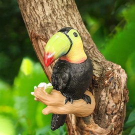 Garden Decoration Outdoor Figures, Pack of 2 Hanging Bird for Tree Trunk Decoration, Garden Figures Parrot Statue, Garden Decoration Spring Weatherproof, Decorative Bird Garden Ornament for Tree