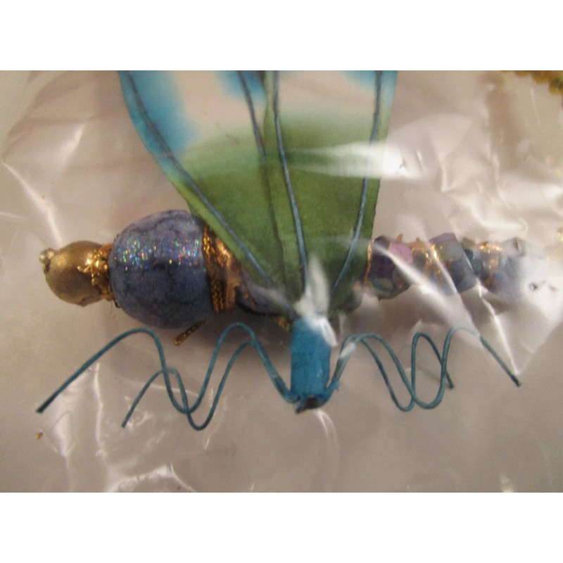 NOS Beaded Wire Dragonfly Aqua Blue Wings Christmas Ornament Thailand