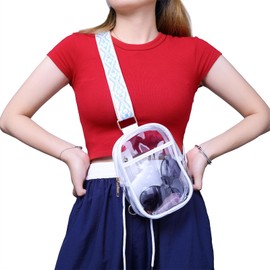 Clear Crossbody Bag for Stadium Events, Stadium Approved Clear Sling Bags for Women Men, Small Clear Concerts Game Day Purse Bag (White)