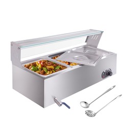 DYTesa Commercial Grade Stainless Steel Bain Marie Buffet Food Warmer Steam Table, Electric Countertop Warmer, 12 QT/Pan with Temperature Control, Tap and Lid for Catering Restaurant Party, 3-Pan