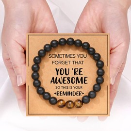 STCORPS7 Natural Stone Bracelets for Men - 8mm Tiger Eye, Matte Agate & Lava Rock Bracelet Set Gifts for Christmas, Birthday, Anniversary, Father’s Day Gifts for Him (You're Awesome)