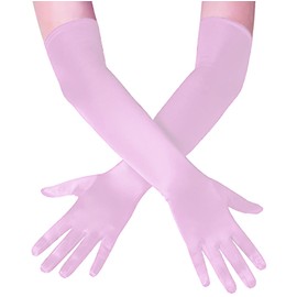 Papoopy Women Long Pink Gloves for for Wedding, Tea Party, Cosplay, Costume (Satin - Pink)