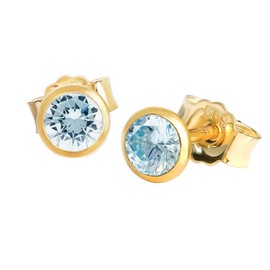 NKlaus Pair of Genuine Blue Topaz Yellow Gold 585 14k Gold Small Earrings, Yellow Gold, Topaz