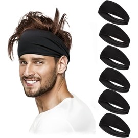 Sweat Headbands for Men,6 Pack Workout Sports Hairband for Gym, Ideal for Fitness,Running,Cycling,Hike (Black)