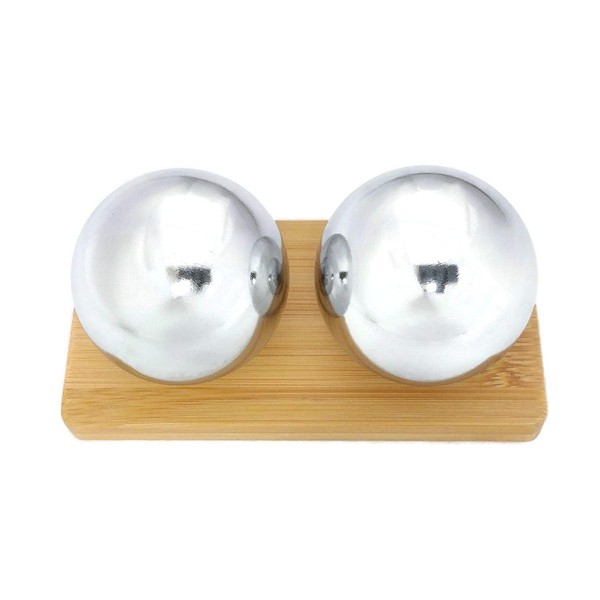 Top Chi Chrome Baoding Balls with Bamboo Stand. Chiming Chinese Health Balls for Hand Therapy, Exercise, and Stress Relief (Large 1.9 Inch)