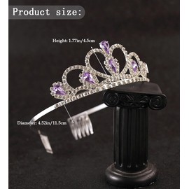 Yheahin Silver Crystal Princess Tiara with Combs Elegant Rhinestone Queen Crown Bride Wedding Prom Birthday Party Headpiece Costume Hair Accessories for Girls (Purple)