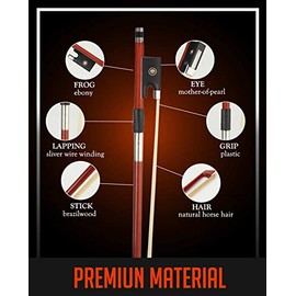 LMS LMS Violin Bow Full Size 4/4 Brazilwood Violin Bows Lightweight Bow Well Balance Fiddle Bow Made with Ebony Frog Mongolian White Horse Hair for Violin Student Professional (4/4)
