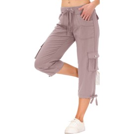 MoFiz Women's Hiking Cargo Shorts Quick Dry Lightweight Athletic Capri Pants for Camping Jogger with Pockets Pink